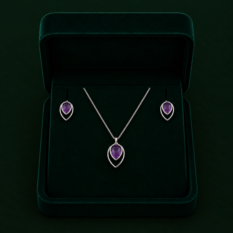 نیم ست نقره زنانه مدل اشکی دست ساز